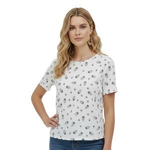 Hilary Radley Floral Layered Blouse XS White Black Lined Sheer Overlay Top